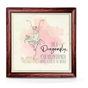 NWT Inspirational Decor Dragonfly Wall Art 7x7" Framed Dancer Ballerina
